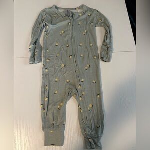 Cozy Green Bamboo Footie with Yellow Lemons